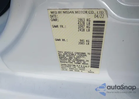 2022 Nissan Altima Sv Fwd из США, поврежденный, VIN 1N4BL4DV7NN371167